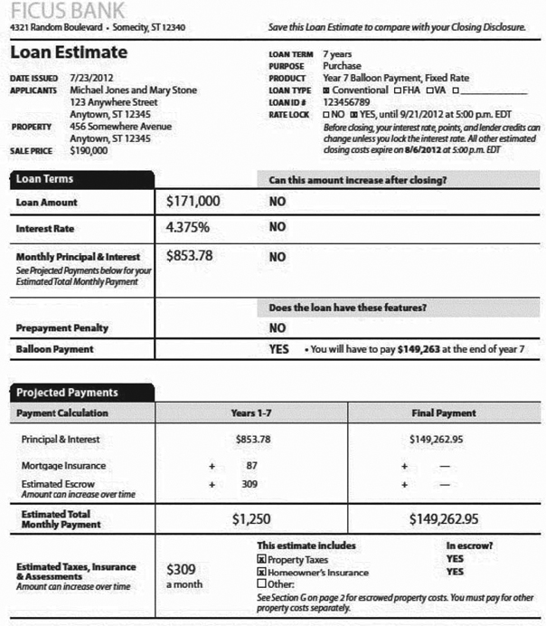 H-24(E)—Mortgage Loan Transaction Loan Estimate—Balloon Payment Sample