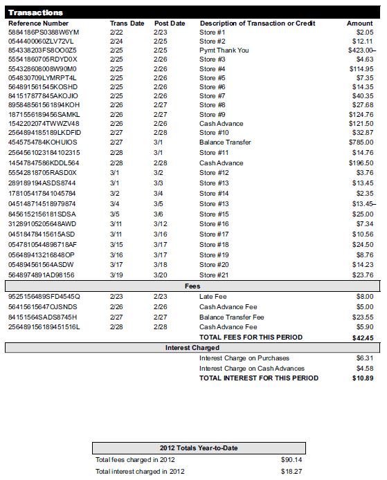 G-18(A)—Periodic Statement Transactions; Interest Charges; Fees Sample