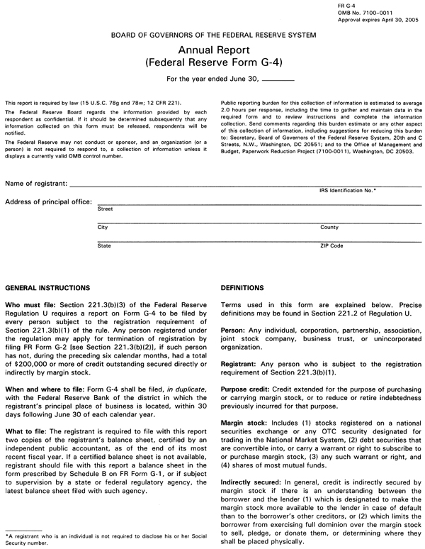 Form G-4—Annual Report (Page 1)