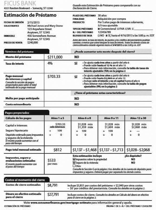 H-28(B)—Mortgage Loan Transaction Loan Estimate—Spanish Language Purchase Sample
