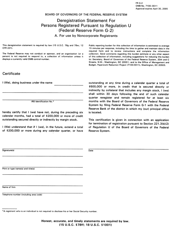 Form G-2—Deregistration Statement